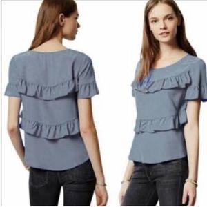 2/$30 SALE Anthropologie HD in Paris Silk Gray Ruffle Blouse S